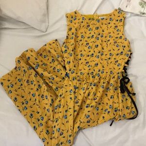 Midi yellow floral dress with corset sides